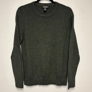Express 100% Merino Wool Olive Green Dark Academia Dad Crewneck Sweater Mens S